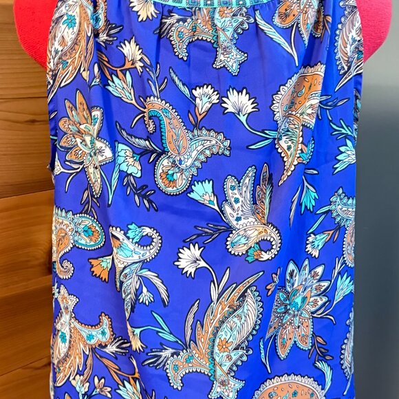 LOFT Bright Blue Paisley Sleeveless Top - L - Picture 2 of 6